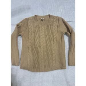 J.Crew Cable-Knit Crewneck Sweater Women Large Tan Camel Classic Knit fishermen